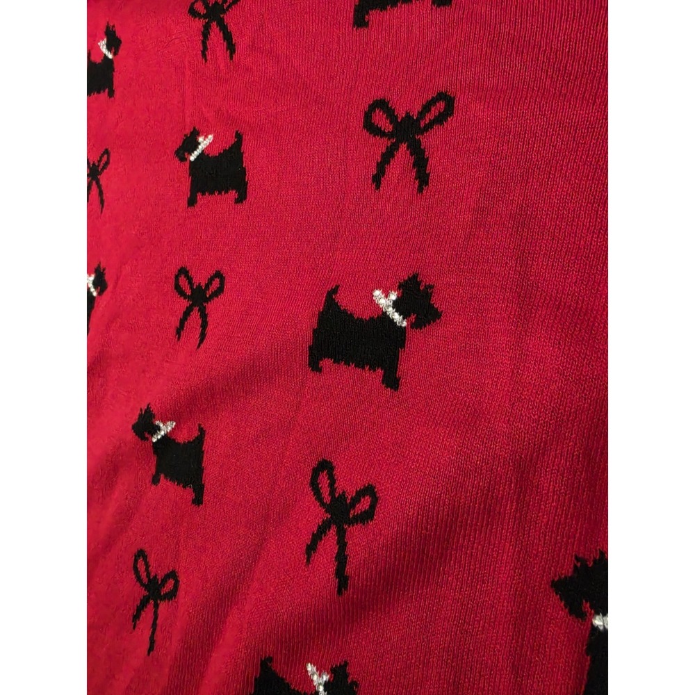 KAREN SCOTT Scotty Dog Bows Crewneck Sweater Red Black Size M Rhinestones Poodle - Picture 3 of 7